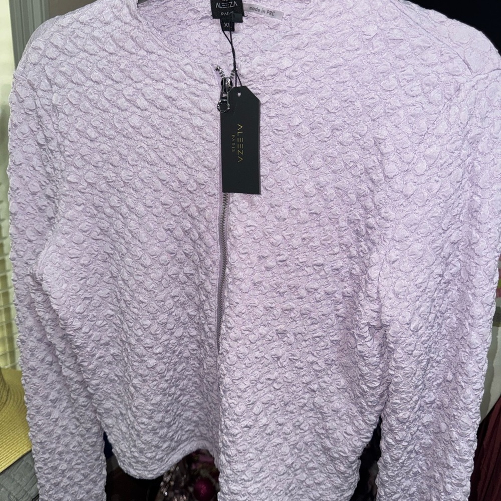 Aleeza Soft Lavender Bouclé Zip Cardigan